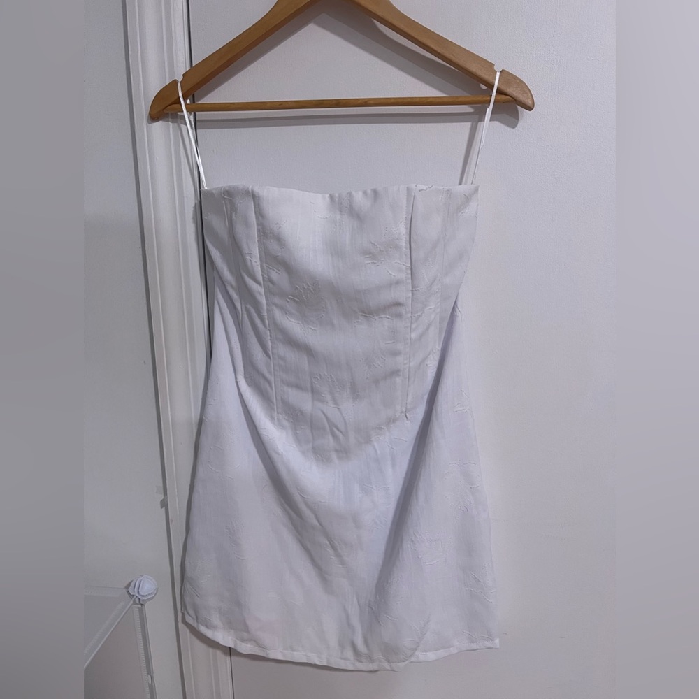 Sky To Moon White Strapless Linen Corset Mini Dress Size Medium